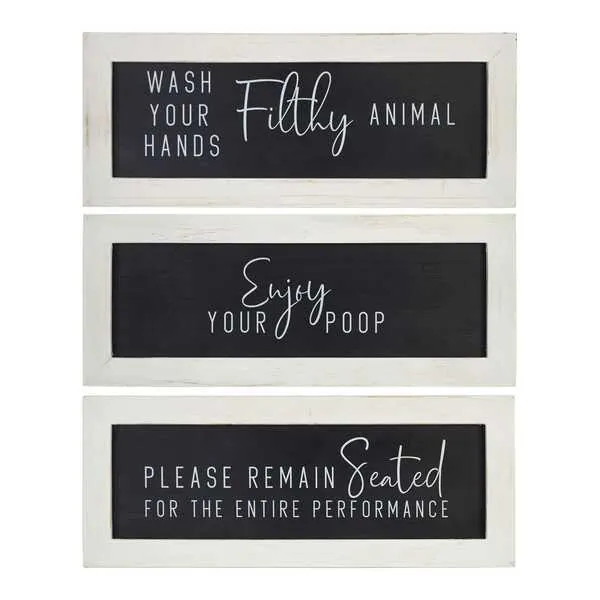 Homeroots.co 376622 Black And White Set Of 3 Framed Bathroom Humor Wal