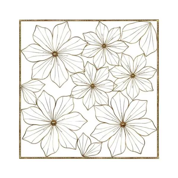 Homeroots.co 376592 Floral Metal Wall Decor With Golden Finish