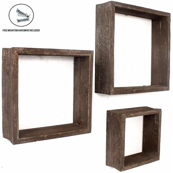 Homeroots.co 380350 Set Of 3 Square Espresso Reclaimed Wood Open Box S