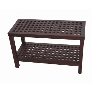 Homeroots.co 376683 Lattice Teak Shower Bench With Shelf In Brown Fini