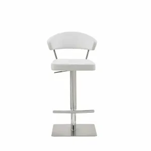 Homeroots.co 370622 White Faux Leather And Stainless Adjustable Bar St