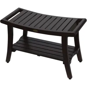 Homeroots.co 376670 Elegant Teak Shower Bench With Handles - Dark Brow