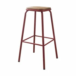 Homeroots.co 376989 Set Of 2 30 Red And Natural Backless Stools