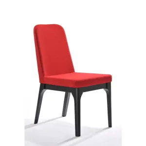 Homeroots.co 283802 Two 35 Red Linen Fabric And Metal Dining Chairs