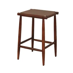 Homeroots.co 373966 Brown Acacia Wood Leather Counter Stool - 25.5