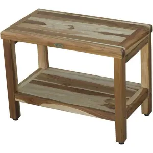 Homeroots.co 376699 Rectangular Teak Shower Bench With Shelf In Natura