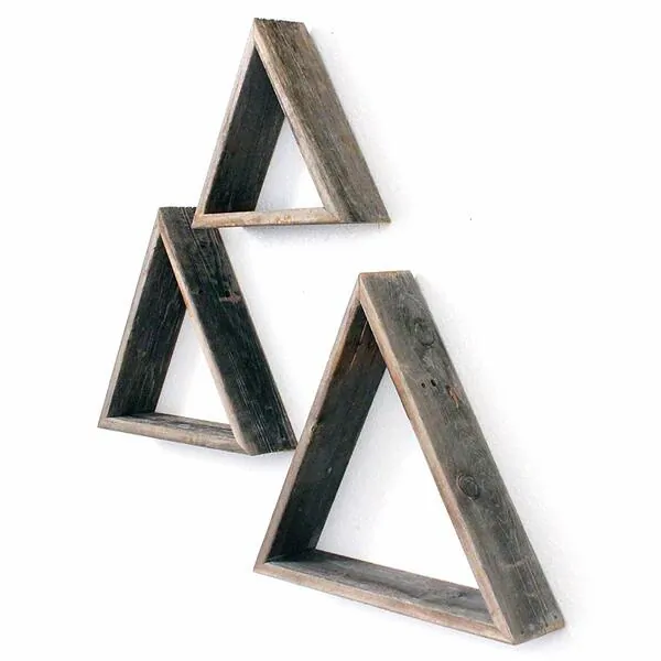 Homeroots.co 380356 Set Of 3 Triangle Rustic Natural Weathered Grey Wo