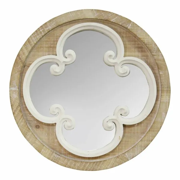 Homeroots.co 373247 Coastal Whitewash Scrollwork Wood Wall Mirror