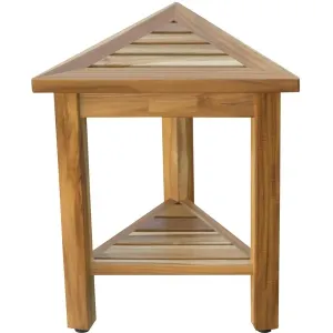 Homeroots.co 376734 18 Teak Corner Shower Stool Or Bench With Shelf In