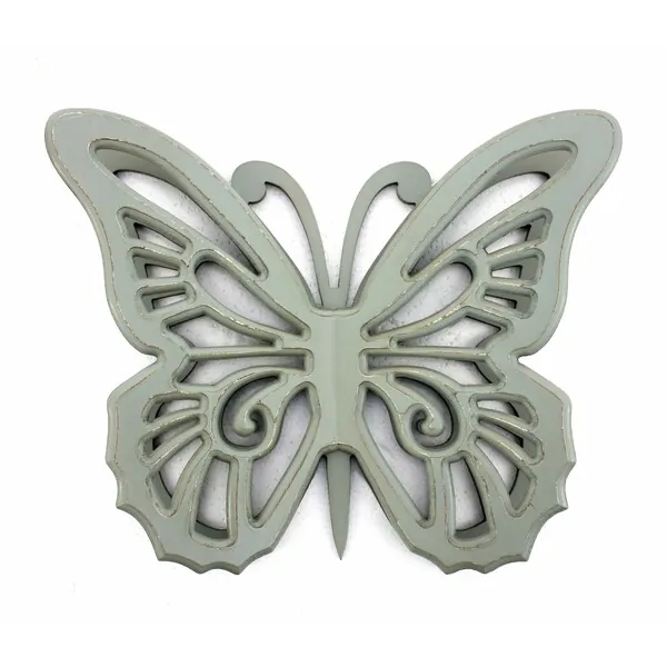 Homeroots.co 274490 18.5 X 23 X 4 Gray Rustic Butterfly Wooden  Wall D