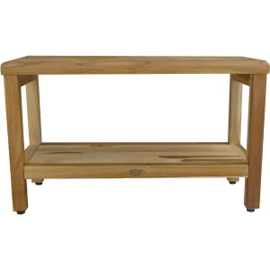 Homeroots.co 376698 Rectangular Teak Shower Bench With Shelf In Natura