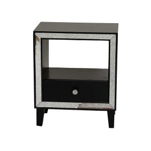 Homeroots.co 294656 19.7 X 13 X 23.5 Black Mdf Wood Mirrored Glass Acc