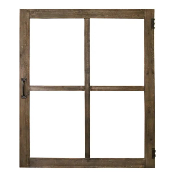 Homeroots.co 373292 Walnut Wood Windowpane Wall Decor With Metal Hinge