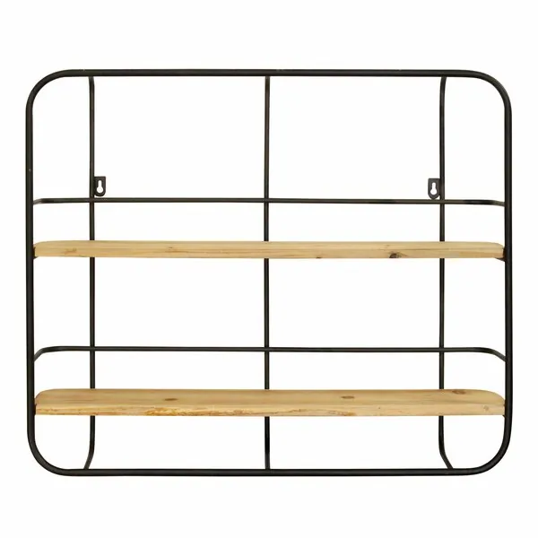 Homeroots.co 373253 S 2 Farmhouse Wood Shelves With Black Metal Frame