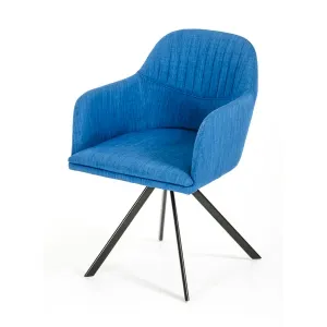 Homeroots.co 283108 31 Blue Fabric And Metal Dining Arm Chair