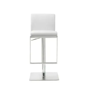 Homeroots.co 370620 Sleek White Faux Leather Adjustable Bar Stool