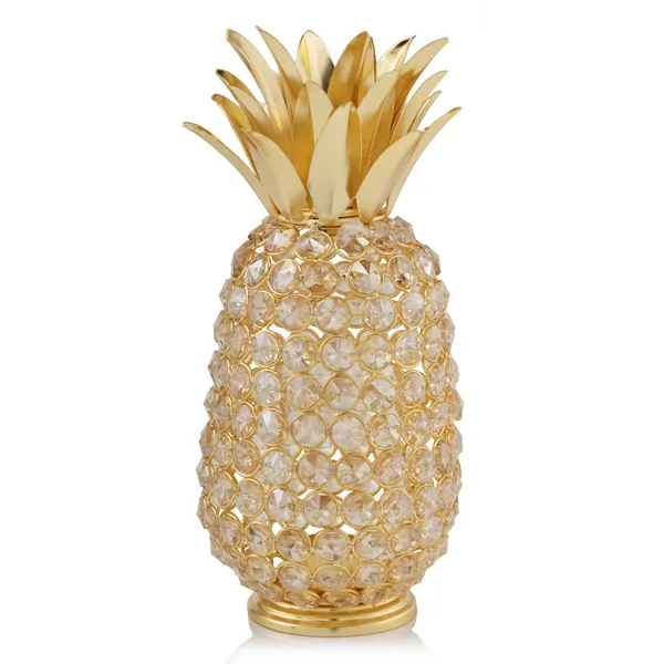 Homeroots.co 379765 11 Faux Crystal And Gold Pineapple Sculpture