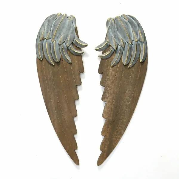 Homeroots.co 373170 Feathery Carved Wood Angel Wings