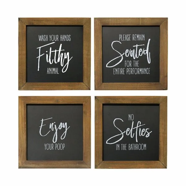 Homeroots.co 373198 Set Of 4 Funny Bathroom Wall Art