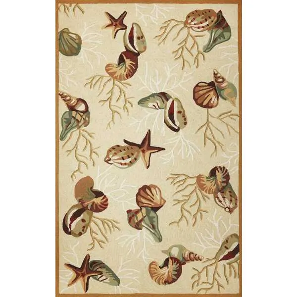 Homeroots.co 353212 2'x3' Beige Hand Hookedecoral Reef Indoor Accent R