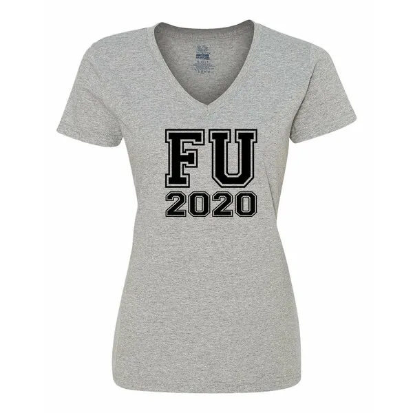 Bad FU20VLGGR Fu 2020 Women's V-neck T-shirt - Large - Gray