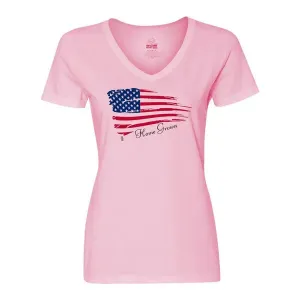 Bad HOMVLGPK Home Grown America Ladies V-neck Tee - Large, Pink