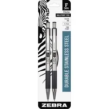 Zebra ZEB 27112 Pen Bca F-301 Stainless Steel Ballpoint Pens - Fine Pe