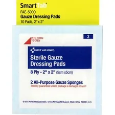 First FAO FAE5000 First Aid Only Sterile Gauze Dressing Pads - 8 Ply -