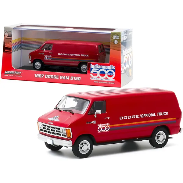 Greenlight 86576 1987 Dodge Ram B150 Van Red With Stripes 71st Annual 