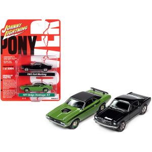 Johnny JLPK010-PONY 1971 Dodge Challenger Rt Green And 1965 Ford Musta