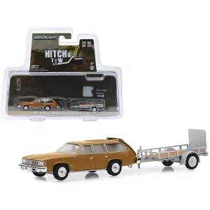 Greenlight 32180A 1977 Pontiac Lemans Safari Gold And Utility Trailer 