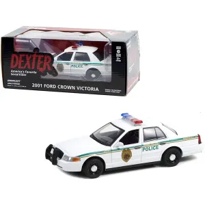 Greenlight 84133 2001 Ford Crown Victoria Police Interceptor White Mia