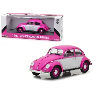 Greenlight 13512 1967 Volkswagen Beetle Right Hand Drive Pink And Whit