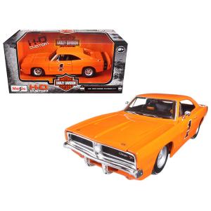 Maisto 32196or 1969 Dodge Charger Rt 1 Harley Davidson Orange With Bla