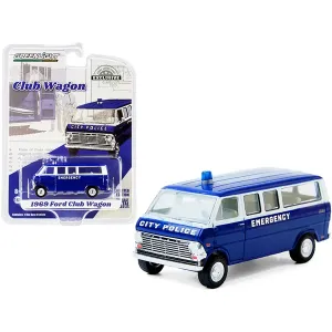 Greenlight 30209 1969 Ford Club Wagon Bus Dark Blue And White City Pol