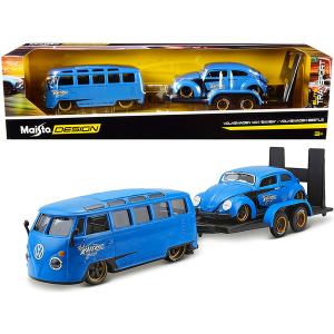 Maisto 32752 Volkswagen Van Samba With Volkswagen Beetle And Flatbed T