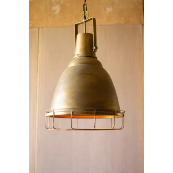 Kalalou CLL2448 Antique Gold Pendant Light With Cage 17.5d X 28t