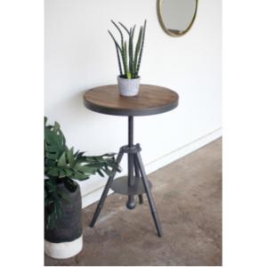 Kalalou CQ6828 Round Wood And Adjustable Metal Side Table 22 X 22-33t