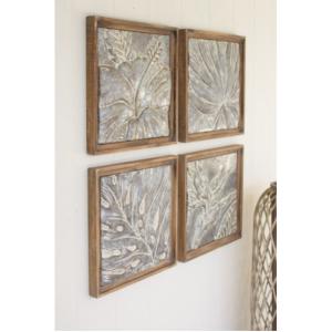 Kalalou CVY1004 Set Of 4 Framed Tropical Pressed Metal Tiles 18 X 18t