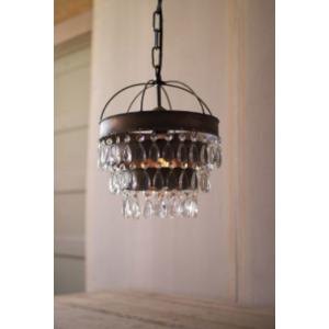 Kalalou CLL1233 Pendant Lamp With Layered Shade And Hanging Gems 10d X