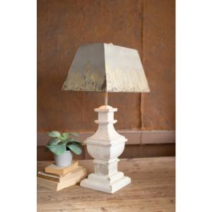 Kalalou CCG1614 Table Lamp With Painted Wooden Base And Rectangle Meta