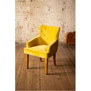 Kalalou NKHU1060 Velvet Arm Chair With Mango Wood Legs - Honey 22.5 X 