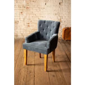 Kalalou NKHU1058 Velvet Arm Chair With Mango Wood Legs - Blue Steel 22