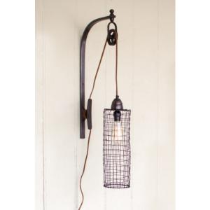 Kalalou NNL2437 Wire Cylinder Wall Lamp With Pulley 15 X 5 X 26t