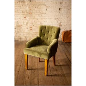 Kalalou NKHU1059 Velvet Arm Chair With Mango Wood Legs - Avocado 22.5 