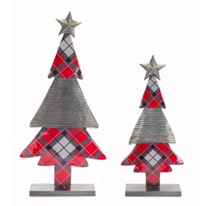 80224DS | Melrose International Festive Plaid Tree Set of 2