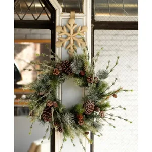 60364DS | Melrose International Iced Pine Wreath with Cones