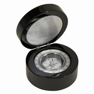 Creative 69255 Black Round Wood Box With Compass  Engraving Plate