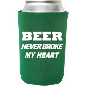 Capital Beer_Heart_Green Funny Can Cooler - Beer Never Broke My Heart 