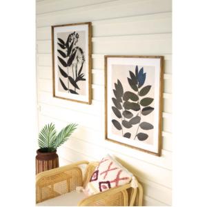 Kalalou CHH1316 Set Of 2 Framed Black Leaf Prints Under Glass 25.5 X 3